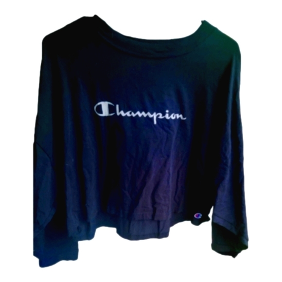 Champion womens cropped long sleeve black T-shirt size L 3 for $12 - Picture 1 of 3